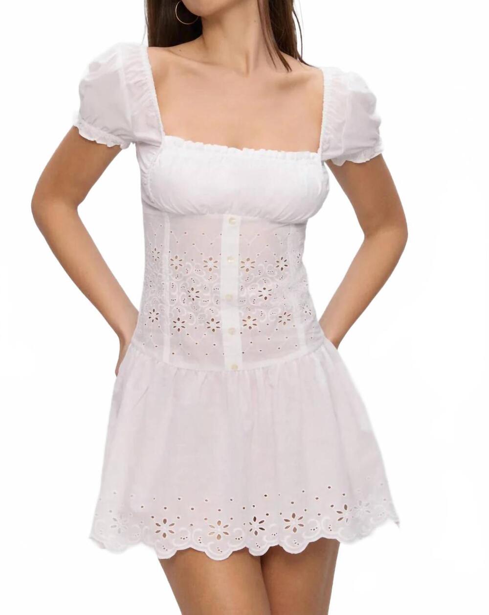 NEW FRANKIES BIKINIS lucien cotton mini dress in optic white - Picture 1 of 5